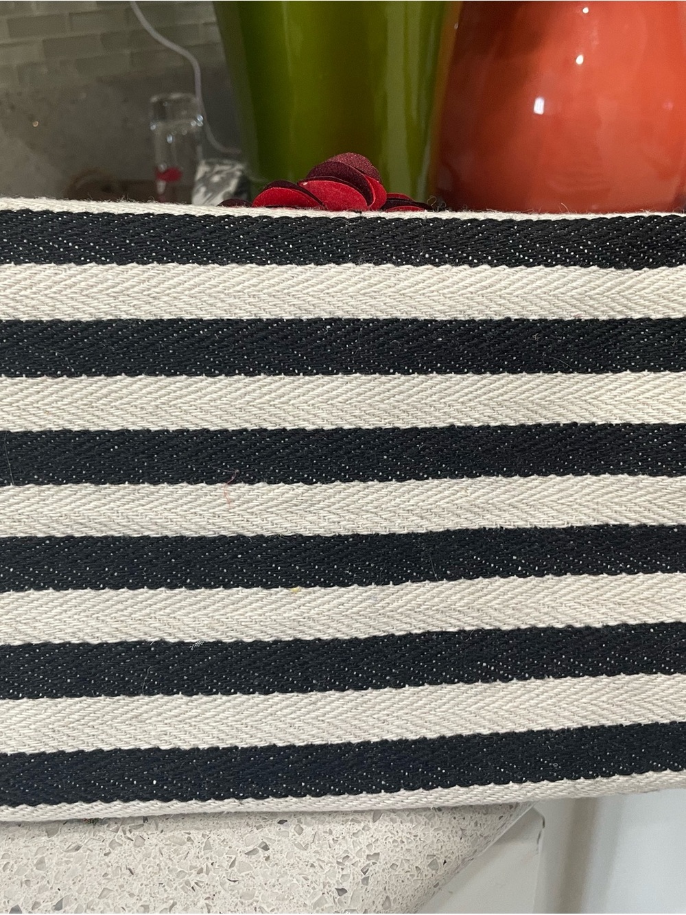 Handmade by Martini Pink Striped Tote Bag with dimensional Red Heart and Rose. - Picture 12 of 12